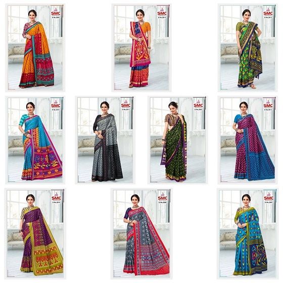 Smc Ikkat Casual Daily Wear Cotton Printed Designer Saree Collection